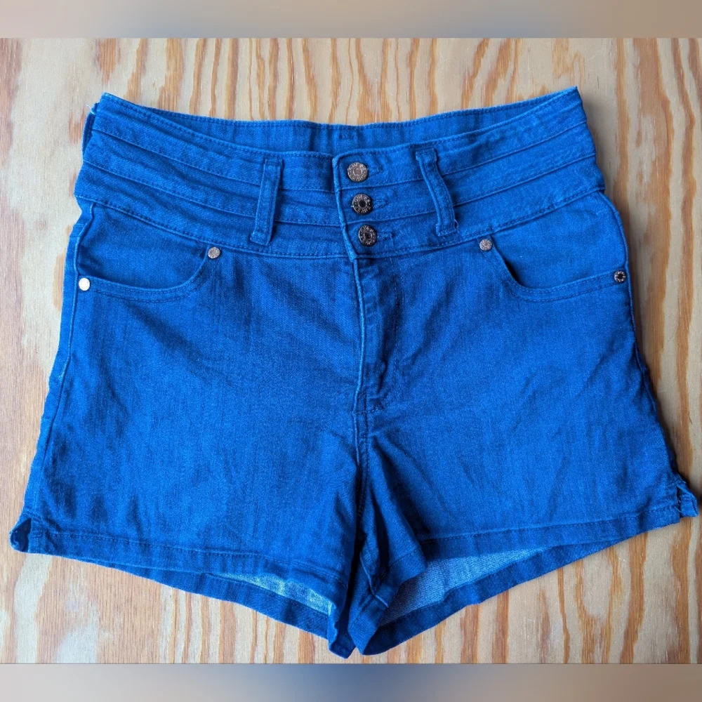 Guess High Waist Button Fly Stretch Denim Shorts Medium Blue Size 27 - Picture 2 of 6
